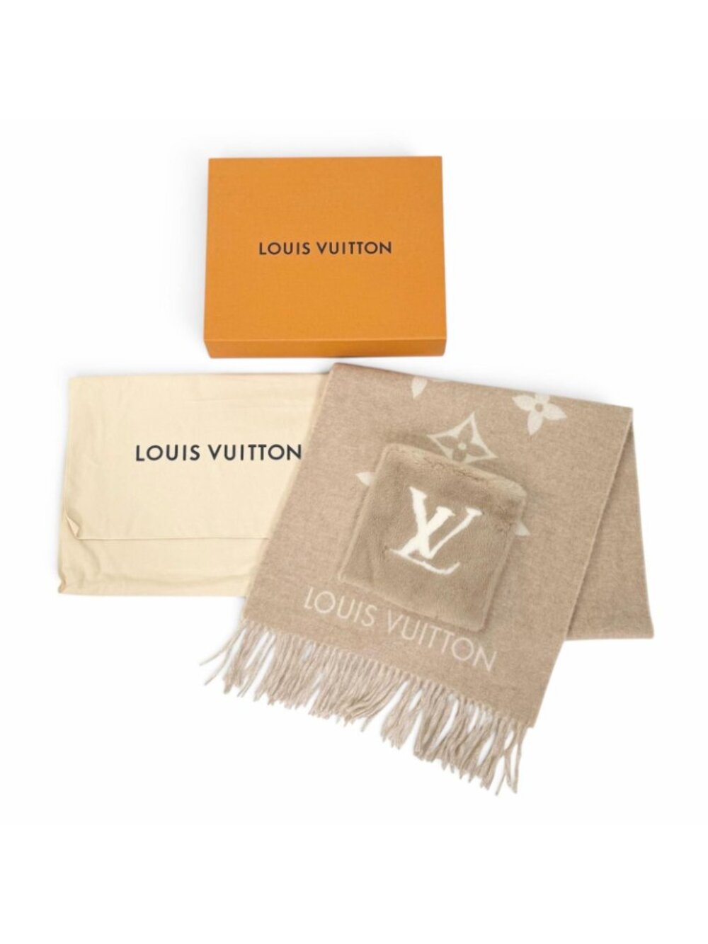 Louis Vuitton Echarpe Cold Reykjavik Cashmere Mink Scarf Beige - Picture 2 of 9
